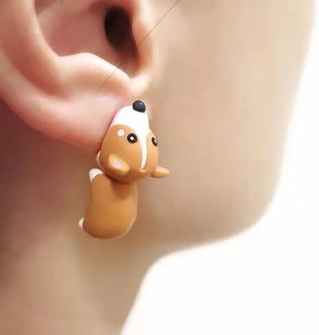 Cute Cartoon Animal Stud Earrings Funny Animal Bite Earrings Yellow Dod Earrings 3D Clay Polymer Earrings Cartoon Dog Bite Earrings Jewelry For Women(Yellow Dog) in Kuwait