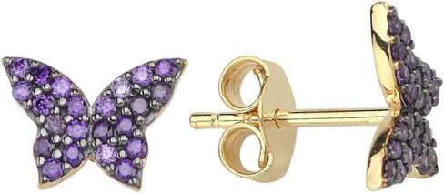 14k Solid Gold Zircon Stone Butterfly Stud Earrings - Hypoallergenic Earrings, Dainty Jewelry for Women | Butterfly, Heart Gold Earrings in Kuwait