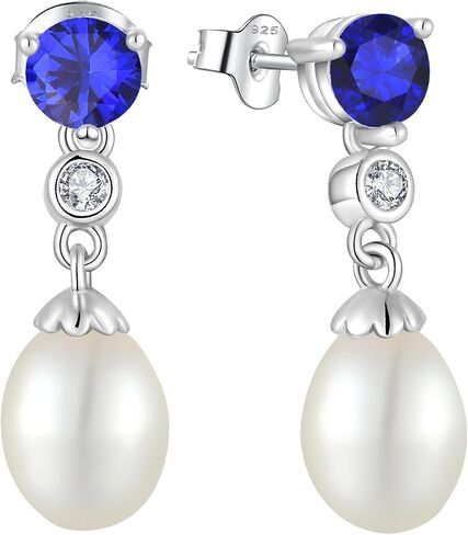 Pearl Earrings 925 Sterling Silver Cubic Zirconia Pearl Dangle Earrings with 8 * 10mm Freshwater Cultured Pearl Earrings for Bride Mother Birthday Gift in Saudi Arabia