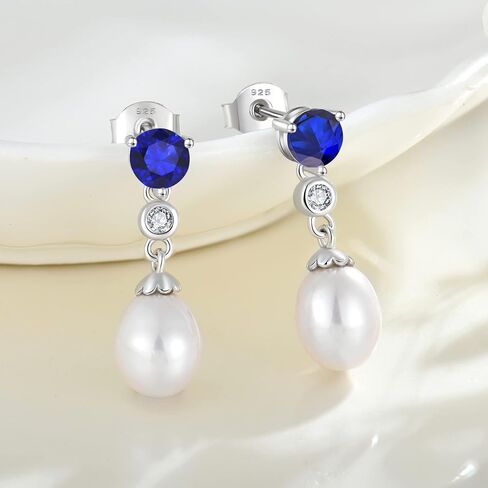 Pearl Earrings 925 Sterling Silver Cubic Zirconia Pearl Dangle Earrings with 8 * 10mm Freshwater Cultured Pearl Earrings for Bride Mother Birthday Gift in Saudi Arabia