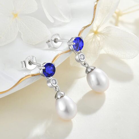 Pearl Earrings 925 Sterling Silver Cubic Zirconia Pearl Dangle Earrings with 8 * 10mm Freshwater Cultured Pearl Earrings for Bride Mother Birthday Gift in Saudi Arabia