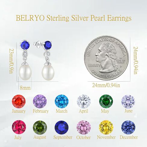 Pearl Earrings 925 Sterling Silver Cubic Zirconia Pearl Dangle Earrings with 8 * 10mm Freshwater Cultured Pearl Earrings for Bride Mother Birthday Gift in Saudi Arabia