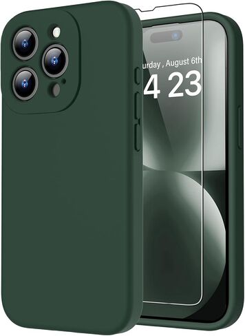 bicol Compatible with iPhone 15 Pro Case with Screen Protector,Enhanced Camera Lens Protection,Soft Liquid Silicone Protective Cover,Slim Fit Protective Phone Case 6.1" Light Brown in Kuwait