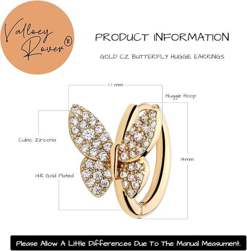 VALLOEY ROVER أقراط ذهبية للنساء 14 قيراط مطلية بالذهب أقراط بسيطة أنيقة بوهو لطيفة لا تسبب الحساسية مكعب زركونيا مجوهرات الأذن للنساء in Kuwait