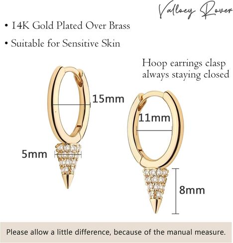 VALLOEY ROVER Gold Earrings for Women 14k Gold Plated Simple Hoops Earrings Dainty Boho Cute Hypoallergenic Cubic Zirconia Ear Jewelry for Women in Saudi Arabia