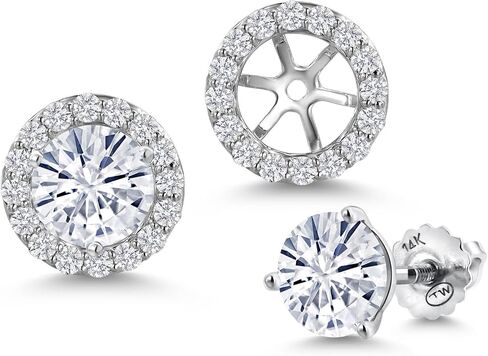 14K White Gold Blue Tanzanite and White Lab Grown Diamond Martini 3 Prong Secure Screw-Backs Stud Earrings For Women with Removable Jackets | 2.28 Cttw | Gemstone December Birthstone | Round 6MM in Saudi Arabia