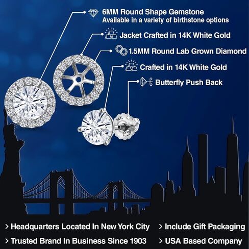 14K White Gold Blue Tanzanite and White Lab Grown Diamond Martini 3 Prong Secure Screw-Backs Stud Earrings For Women with Removable Jackets | 2.28 Cttw | Gemstone December Birthstone | Round 6MM in Saudi Arabia