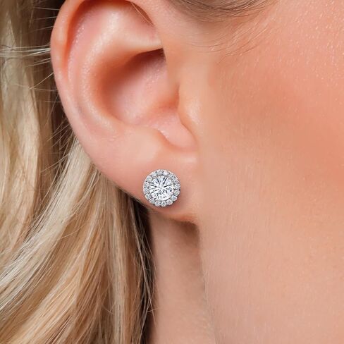14K White Gold Blue Tanzanite and White Lab Grown Diamond Martini 3 Prong Secure Screw-Backs Stud Earrings For Women with Removable Jackets | 2.28 Cttw | Gemstone December Birthstone | Round 6MM in Saudi Arabia
