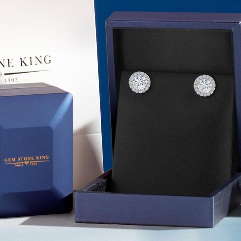 14K White Gold Blue Tanzanite and White Lab Grown Diamond Martini 3 Prong Secure Screw-Backs Stud Earrings For Women with Removable Jackets | 2.28 Cttw | Gemstone December Birthstone | Round 6MM in Saudi Arabia