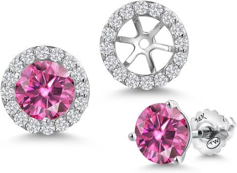 14K White Gold Blue Tanzanite and White Lab Grown Diamond Martini 3 Prong Secure Screw-Backs Stud Earrings For Women with Removable Jackets | 2.28 Cttw | Gemstone December Birthstone | Round 6MM in Saudi Arabia