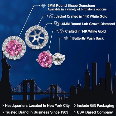 14K White Gold Blue Tanzanite and White Lab Grown Diamond Martini 3 Prong Secure Screw-Backs Stud Earrings For Women with Removable Jackets | 2.28 Cttw | Gemstone December Birthstone | Round 6MM in Saudi Arabia