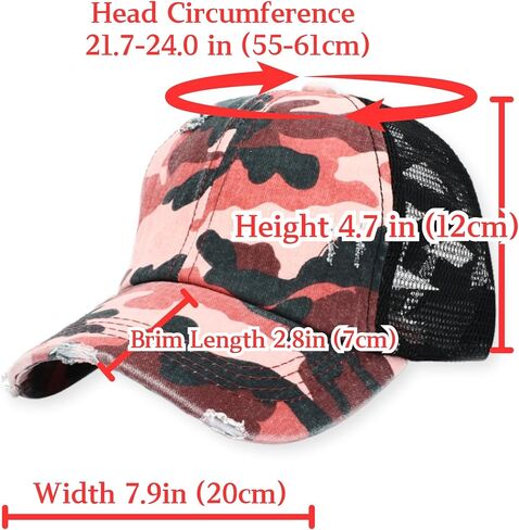 Multicolor Camouflage Vintage Mesh Ponytail Trucker Hat, Distressed Ripped Washed Adjustable Baseball Cap Fishing in Saudi Arabia