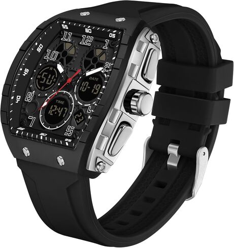 findtime Mens Watches Unique Watches for Men Digital Waterproof Watch Sports Alarm Stopwatch Tonneau Design Punk Analog Wrist Watch Calendar Dual Time Display Silicone Band in Saudi Arabia