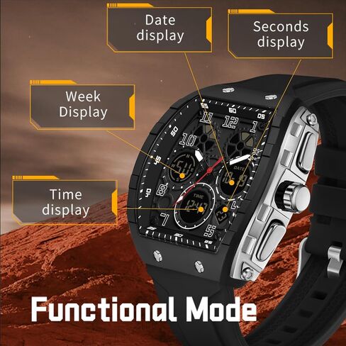 findtime Mens Watches Unique Watches for Men Digital Waterproof Watch Sports Alarm Stopwatch Tonneau Design Punk Analog Wrist Watch Calendar Dual Time Display Silicone Band in Saudi Arabia