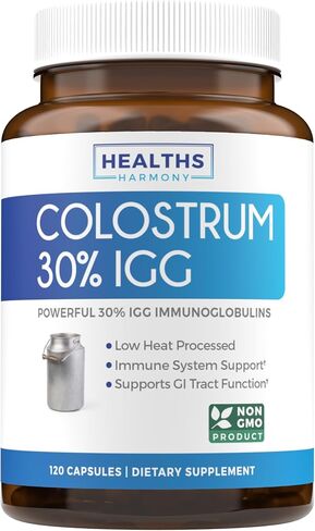 Colostrum 1,000mg (Non-GMO) 30% IgG Immunoglobulins - Immune System Support, Gut Health & Respiratory Health Supplement - Low Heat Processed Bovine Colostrum - 60 Capsules - No Powder or Pills in Kuwait