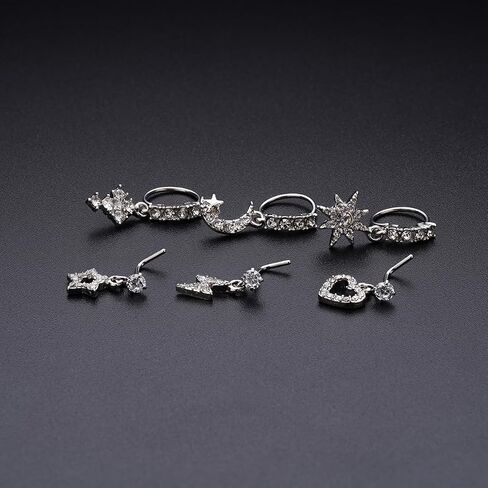 20G حلقات الأنف المتدلية ترصيع الفولاذ المقاوم للصدأ ثقب الأنف هوب الأنف الدائري للنساء تشيكوسلوفاكيا الأنف المتدلية L على شكل ترصيع مجموعة الفضة الذهب الأسود الأنف ثقب الأنف المجوهرات in Kuwait