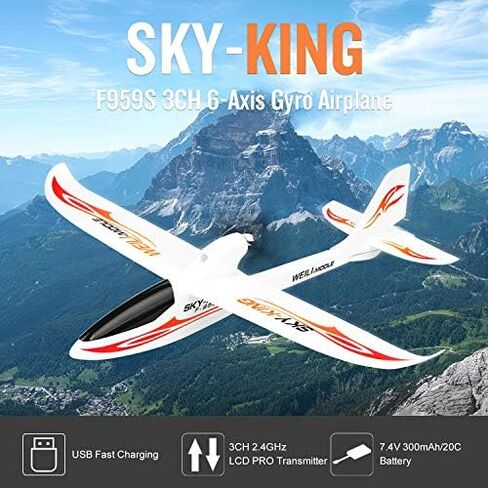 طائرة GoolRC WLtoys F959S RC، Sky-King 2.4G 3CH 6 محاور جيروسكوبية للتحكم عن بعد، طائرة شراعية ثابتة الجناح للبالغين أو الأطفال، RTF جاهزة للطيران (أحمر) in Saudi Arabia