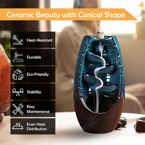 Ceramic Backflow Incense Holder Smoke Waterfall Burner Set with 120 Backflow Incense Cones, 30 Incense Sticks & Premium Accessories for Aromatherapy Home Decor in Saudi Arabia