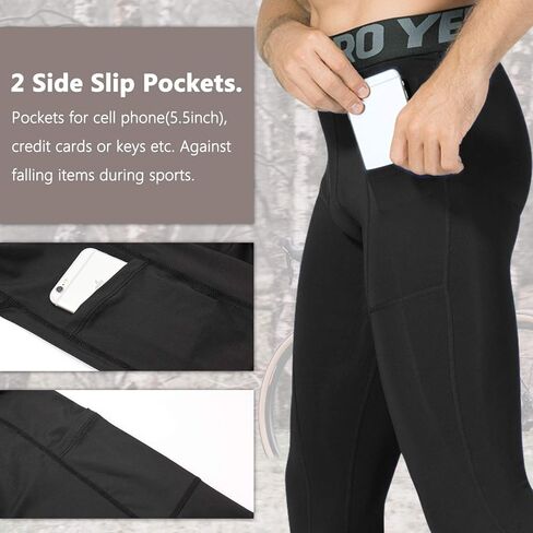 Queerier 3 Pack Men's Compression Pants Athletic Leggings with Pockets Running Baselayer Tights Cycling Workout Pants in Kuwait