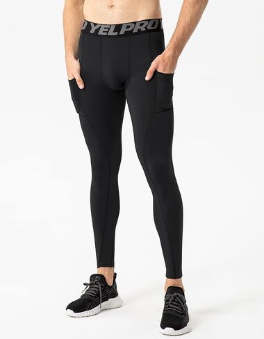 Queerier 3 Pack Men's Compression Pants Athletic Leggings with Pockets Running Baselayer Tights Cycling Workout Pants in Kuwait