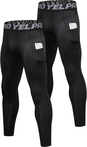 Queerier 3 Pack Men's Compression Pants Athletic Leggings with Pockets Running Baselayer Tights Cycling Workout Pants in Kuwait