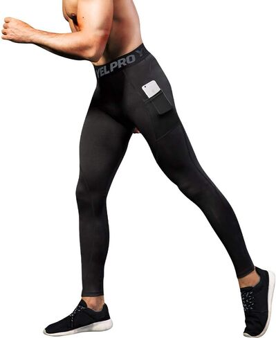 Queerier 3 Pack Men's Compression Pants Athletic Leggings with Pockets Running Baselayer Tights Cycling Workout Pants in Kuwait