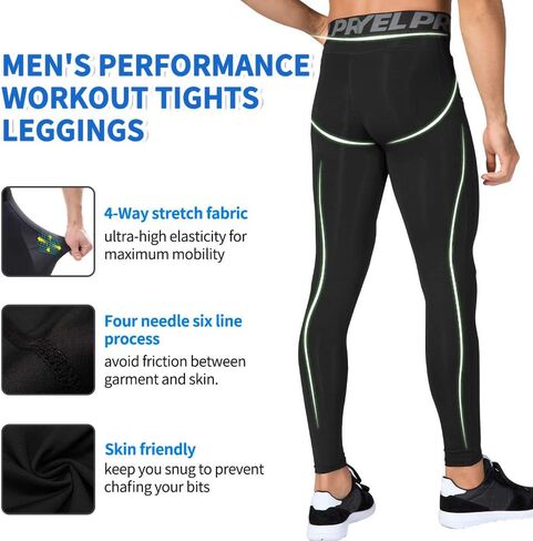 Queerier 3 Pack Men's Compression Pants Athletic Leggings with Pockets Running Baselayer Tights Cycling Workout Pants in Kuwait