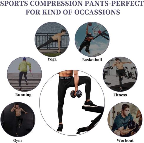 Queerier 3 Pack Men's Compression Pants Athletic Leggings with Pockets Running Baselayer Tights Cycling Workout Pants in Kuwait
