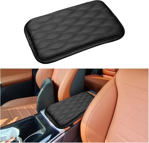 Leather Car Armrest Box Pad, Waterproof Car Center Console Cushion Pad, Car Armrest Cover Protector, Universal Car Interior Accessories for Car, Truck, SUV (Black) in Saudi Arabia