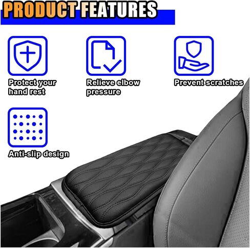 Leather Car Armrest Box Pad, Waterproof Car Center Console Cushion Pad, Car Armrest Cover Protector, Universal Car Interior Accessories for Car, Truck, SUV (Black) in Saudi Arabia