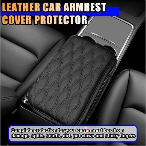 Leather Car Armrest Box Pad, Waterproof Car Center Console Cushion Pad, Car Armrest Cover Protector, Universal Car Interior Accessories for Car, Truck, SUV (Black) in Saudi Arabia