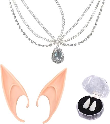 NUMJAW Elf Tiara Fairy Ears الجنية الملحقات للنساء عصر النهضة القرون الوسطى الجنية أزياء قزم عقال سلسلة الجنية الأيرلندية تأثيري قزم خوذة قزم الأذن لماردي غرا كرنفال فستان حفلة تنكرية in Kuwait