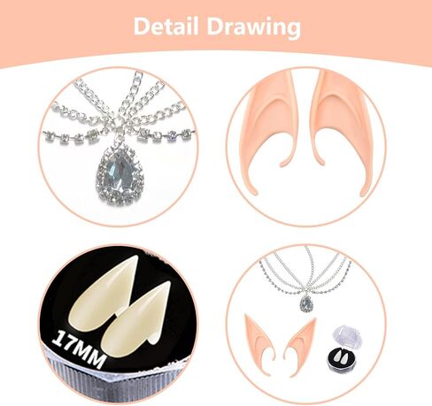 NUMJAW Elf Tiara Fairy Ears الجنية الملحقات للنساء عصر النهضة القرون الوسطى الجنية أزياء قزم عقال سلسلة الجنية الأيرلندية تأثيري قزم خوذة قزم الأذن لماردي غرا كرنفال فستان حفلة تنكرية in Kuwait