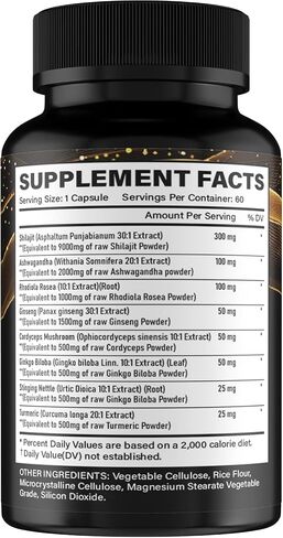 Shilajit Ashwagandha Rhodiola Rosea Panax Ginseng - Shilajit for Men and Women - Pure Himalayan Shilajit Capsules - 60 Veggie Capsules in Saudi Arabia