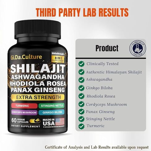 Shilajit Ashwagandha Rhodiola Rosea Panax Ginseng - Shilajit for Men and Women - Pure Himalayan Shilajit Capsules - 60 Veggie Capsules in Saudi Arabia