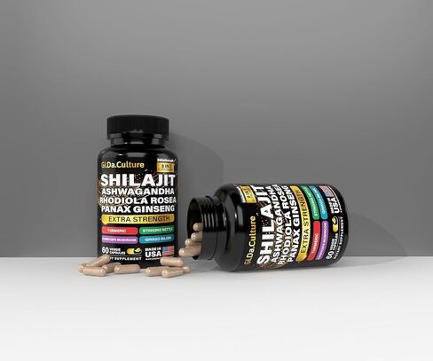 Shilajit Ashwagandha Rhodiola Rosea Panax Ginseng - Shilajit for Men and Women - Pure Himalayan Shilajit Capsules - 60 Veggie Capsules in Saudi Arabia