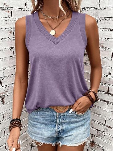 EADINVE Womens V Neck Tank Tops Summer Casual Ribbed Trim Sleeveless Loose Fit Tunic Tops Shirts 2025 in Saudi Arabia