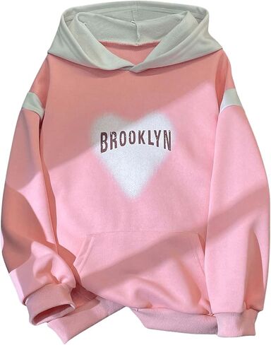 Floerns Girl's Heart Print Long Sleeve Hoodie Drop Shoulder Sweatshirts Top in Saudi Arabia