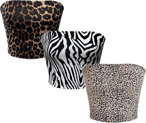 MakeMeChic Women's 3 Pcs Y2k Leopard Print Tube Tops Strapless Cheetah Print Crop Top in Kuwait