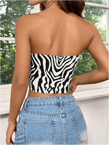 MakeMeChic Women's 3 Pcs Y2k Leopard Print Tube Tops Strapless Cheetah Print Crop Top in Kuwait
