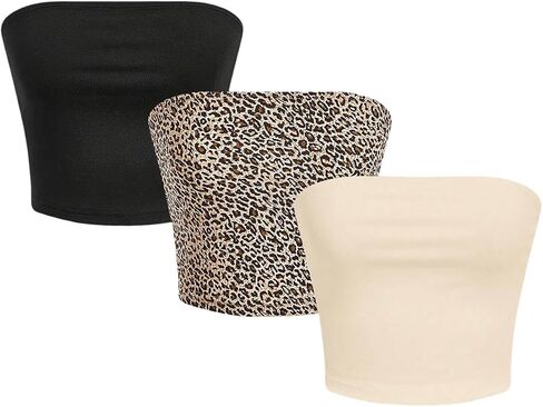 MakeMeChic Women's 3 Pcs Y2k Leopard Print Tube Tops Strapless Cheetah Print Crop Top in Kuwait