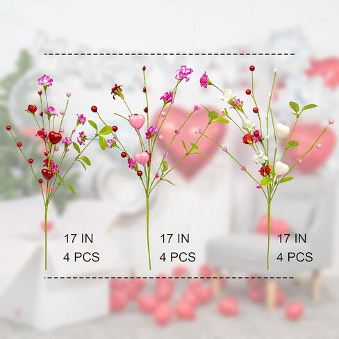 12 قطعة من عيد الحب من Yawwind مقاس 17 بوصة سيقان عيد الحب على شكل قلب من زهور عيد الحب لمزهرية المنزل وحفلات الزفاف وتزيين هدايا الطاولة in Kuwait