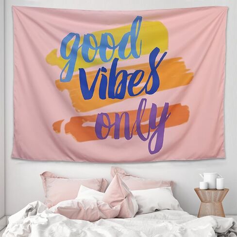 FOSTNX Good Vibes Only Tapestry Colorful Rainbow Wall Tapestry Classroom Tapestry Pink Tapestry for Bedroom Wall Pink Tapestry for Dorm Room Home Decor Backdrop Tapestry Decor 60" L x 40" W in Saudi Arabia