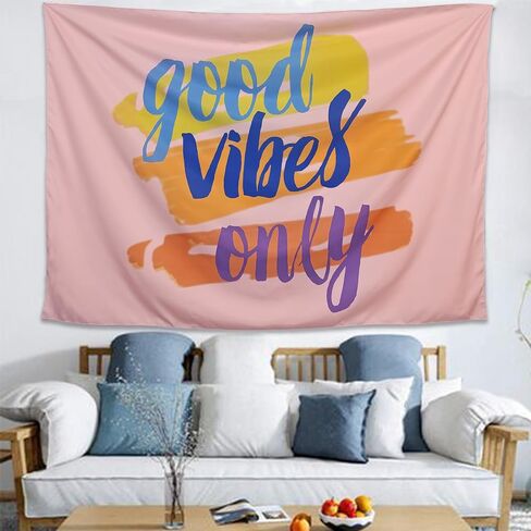 FOSTNX Good Vibes Only Tapestry Colorful Rainbow Wall Tapestry Classroom Tapestry Pink Tapestry for Bedroom Wall Pink Tapestry for Dorm Room Home Decor Backdrop Tapestry Decor 60" L x 40" W in Saudi Arabia