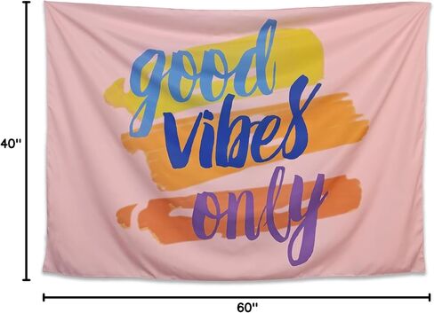 FOSTNX Good Vibes Only Tapestry Colorful Rainbow Wall Tapestry Classroom Tapestry Pink Tapestry for Bedroom Wall Pink Tapestry for Dorm Room Home Decor Backdrop Tapestry Decor 60" L x 40" W in Saudi Arabia