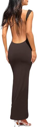 Wenrine Womens Sexy Backless Maxi Dress Bodycon Cowl Neck Sleeveless Party Club Dresses in Saudi Arabia