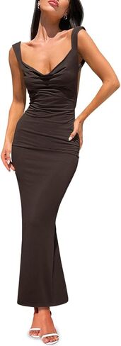 Wenrine Womens Sexy Backless Maxi Dress Bodycon Cowl Neck Sleeveless Party Club Dresses in Saudi Arabia