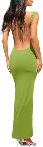 Wenrine Womens Sexy Backless Maxi Dress Bodycon Cowl Neck Sleeveless Party Club Dresses in Saudi Arabia