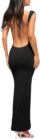 Wenrine Womens Sexy Backless Maxi Dress Bodycon Cowl Neck Sleeveless Party Club Dresses in Saudi Arabia