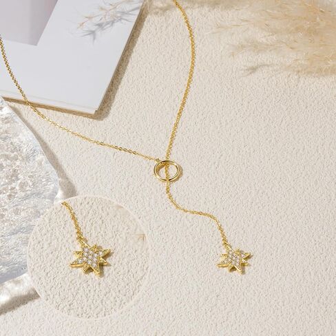 Lariat Gold Necklace for Women, Dainty Long Necklace 14K Gold Plated/Silver Y-Shaped Pendant Necklace Trendy, Beaded Chain Bar Infinity Cross Star Drop Necklaces Simple Jewelry For Women in Kuwait